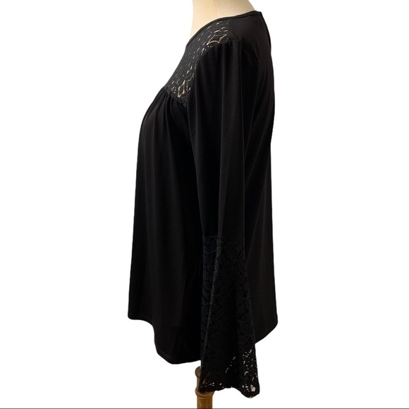 Michael Michael Kors Black Lace Trim Bell Sleeve Pullover Top Women’s Medium - Picture 6 of 13